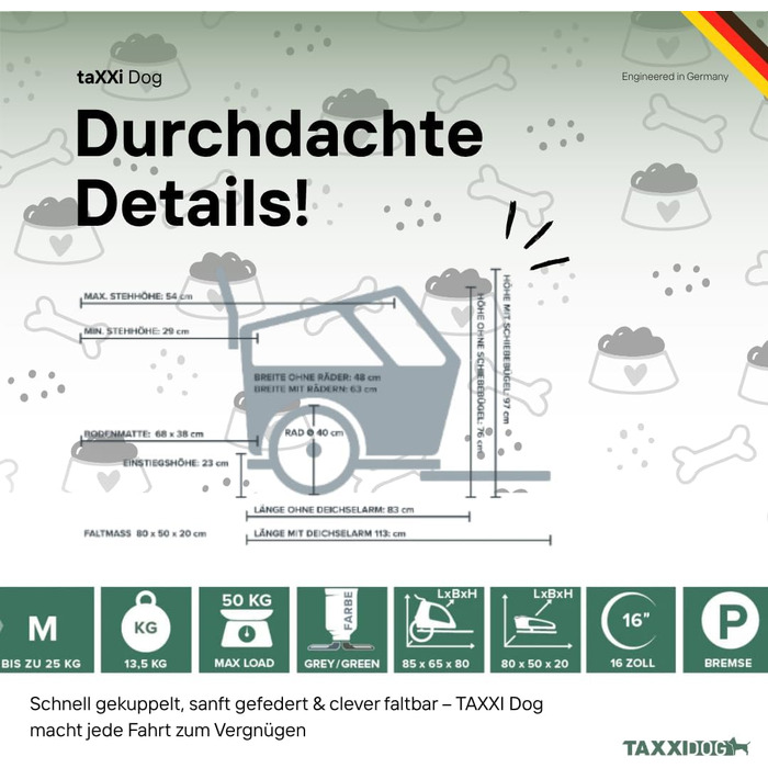 Фаркоп для собак TAXXI Dog M – велосипедний причіп для собак до 40 кг – з переднім та заднім входом, сітковими вікнами, відбивачами, з'єднувачем – складний та вологостійкий