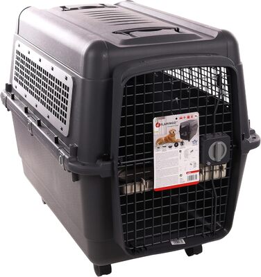 Клітка-переноска для собак Flamingo Lanta – темно-сіра | Розмір L (56 × 80 × 59,5 см) | Безпечна, практична та комфортна переноска для вашого собаки
