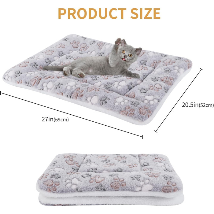 М'яка тепла підстилка для собак та котів з флісу, 69x52 см, сіра лапка