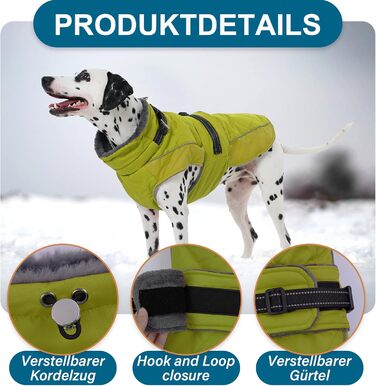 Водонепроникний зимовий одяг для собак великих порід (Німецька дога) з високим коміром, 3XL, зелений