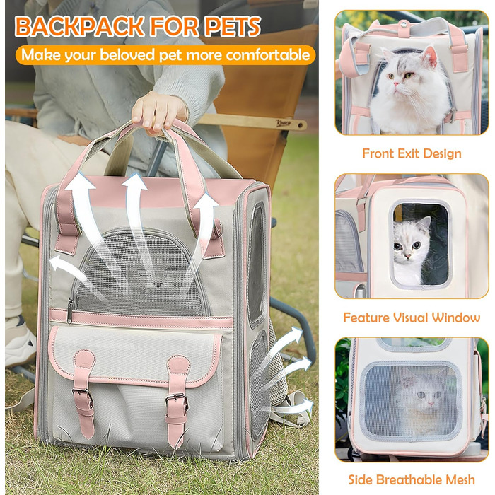 Рюкзак для тварин ALLSOPETS з сітчастим вікном: зручний та дихаючий для котів та собак, ідеальний для подорожей, прогулянок та хандерінгу. Рожевий колір.
