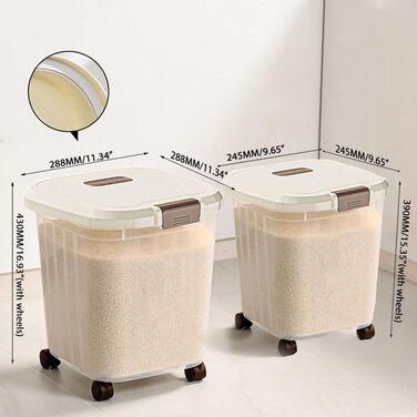 Контейнер для зберігання корму для собак RUIAN, 15/25 кг, на колесах, з ложкою (2 шт.)