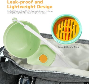 Водяна пляшка для собак BRIMFULITE з мискою та кормушкою, витривала та легка, для подорожей та прогулянок, зелена