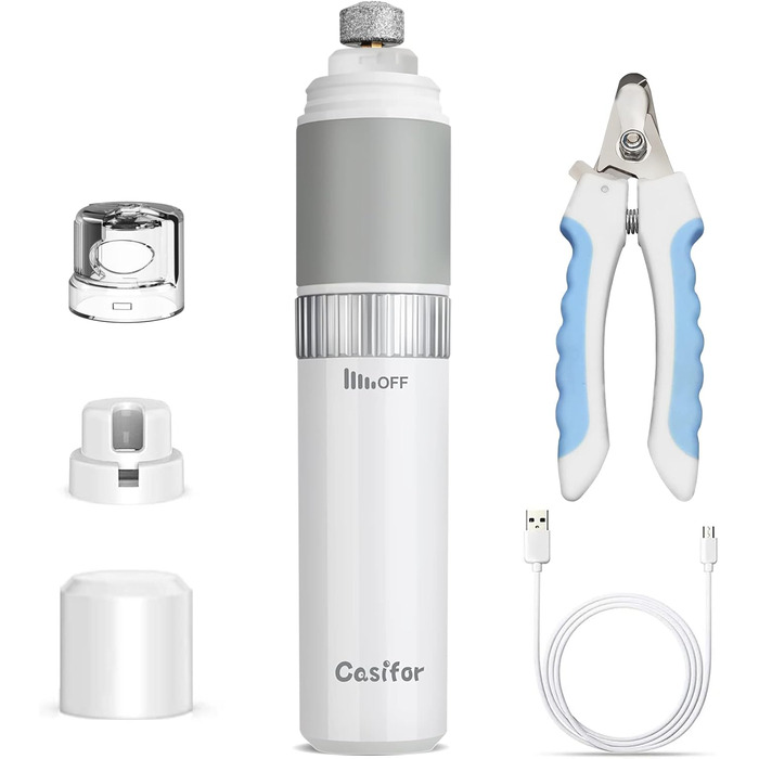 Шліфувальник кігтів для собак та котів Casifor з LED-підсвічуванням, тихий, чорний & білий