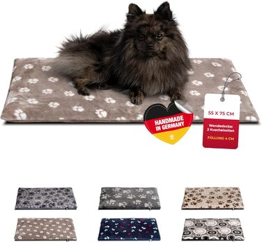 Підстилка для собак XS (45x65 см) – Двостороння та зручна з наповнювачем 3 см – Ідеально для дивану, авто та переноски – Виготовлено в Німеччині (55 x 75 см, Лапка Бежева)