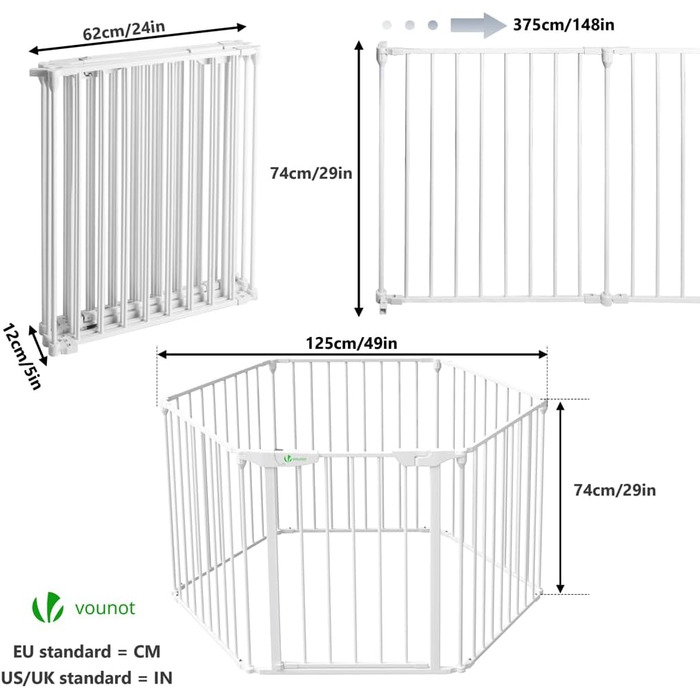 Захист каміну Vounot: сітка металева, 5 елементів, з безпечними дверима, складна, захист від тварин та дітей, чорна, 300x75 см (375 см у складеному стані)