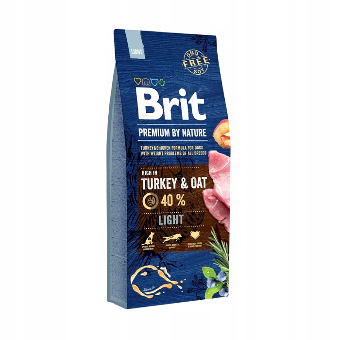 Сухий корм Brit Premium by Nature з індиком та вівсом для собак із надмірною вагою, 15 кг