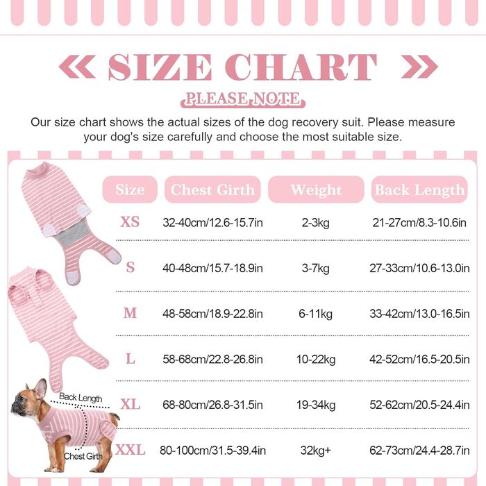 Одяг для собак після кастрації - Медичний боді для собак, альтернатива комірчику, для маленьких, середніх та великих собак, дихаючий, рожевий в смужку, розмір L