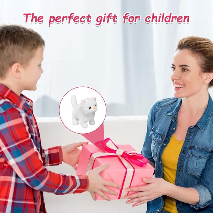 Інтерактивна іграшка-кіт для дітей: реалістичний плюшевий кіт, що ходить та муркоче, білий колір. Ідеальний подарунок для дівчаток 3-7 років