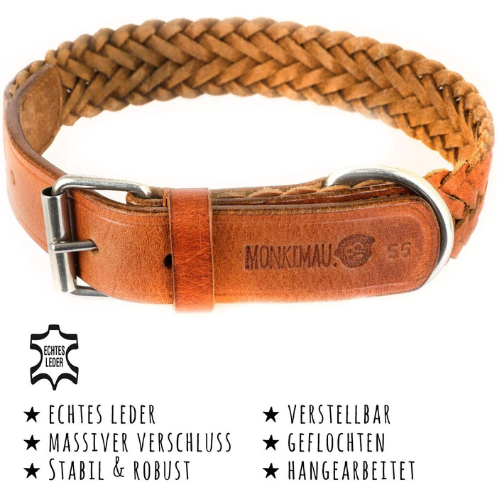 Обруч для собак Monkimau з натуральної шкіри, плетіння, регульований (55 - (30мм)), розмір M: 30мм x 55см