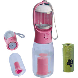 Портативна пляшка для води для собак PANJAL, 600 мл, 4-в-1, витокозахисна, без BPA, з дозатором пакетів для вигулу, відділенням для ласощів, фільтром, для прогулянок, походів, подорожей, блакитна