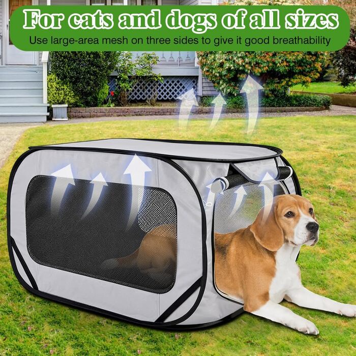 Складана переноска для собак, 92x52x52 см, з двома дверцятами, Pop-Up, Oxford, дихаюча, міцна, для собак та котів до 29.5 кг (сіра)