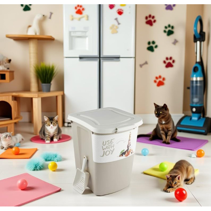 Контейнер для корму Rotho Archie 38л з кришкою, пластик PP, BPA-free, багатоколірний, бежевий