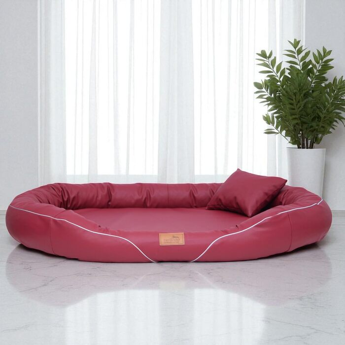 Ортопедичне ліжко для собак Tierlando Tiffany Easy CLEAN з екошкіри – для великих собак (XL XXL) – гіпоалергенне з анти-волосяною поверхнею та Memory Foam – розмір: 115x90 см, колір: 04 Темно-червоний