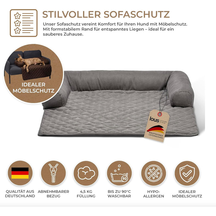 М'який килимок для собак на диван – ковдра для собак, ліжко для собак на диван – ручна робота, з бортиком, можна прати до 90°C, особливо м'який – розмір XL, приблизно 117x97x15 см (плюш, коричневий)