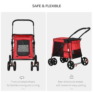 Дитяча візок для тварин PawHut: зручний, з гальмом, 600D Oxford, сталь, червоний