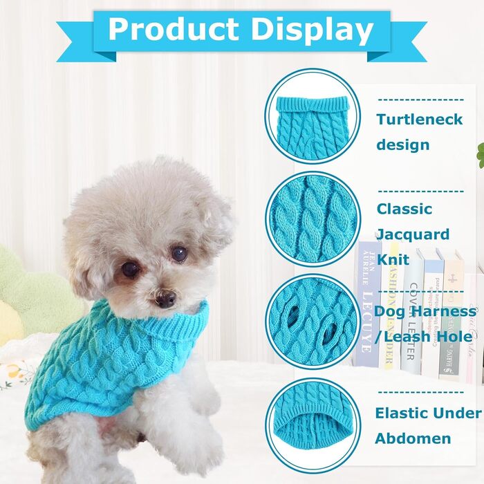 Пуловери для маленьких собак, чихуахуа, йоркширський тер'єр, такса, дівчатка, хлопчики, осінь, зима, цуценята, 2 шт. блакитний/червоний, розмір S