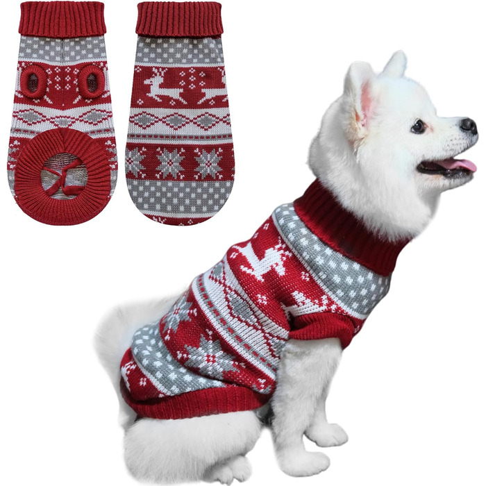 В'язаний собачий светр з коміром-стійкою, теплий та м'який, для відпочинку, котів та собак, зимовий одяг для собак, м'який в'язаний светр з новорічним оленем, розмір L 14