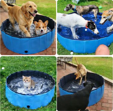 Басейн для собак Hundepool складний 120x30 см, з антиковзким покриттям, зливний отвір, щітка, PVC