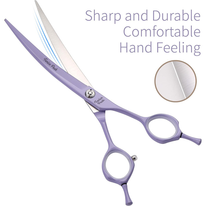 Феніче Пік: Вигнуті ножиці для грумінгу собак з фіолетовим покриттям, 440C сталь, професійні ножиці, гострі та довговічні, зручний ергономічний дизайн