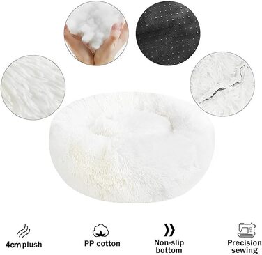 Кругле ліжко для собак та котів, м'яке гніздо-пончик для великих собак, плюшеве ліжко-кошик, миється, 70см, кремовий колір