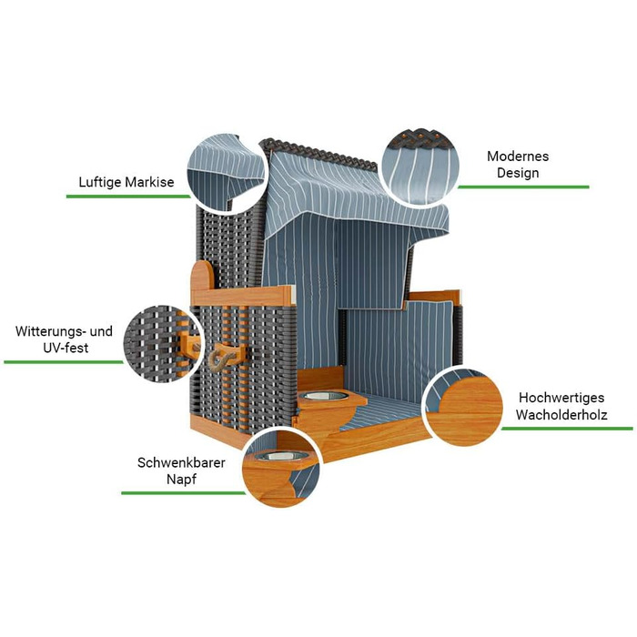 Клітка-лежанка для собак Outgarden з дерева, з водою/мискою та захисним чохлом | Чорна з блакитно-білим | Для маленьких собак