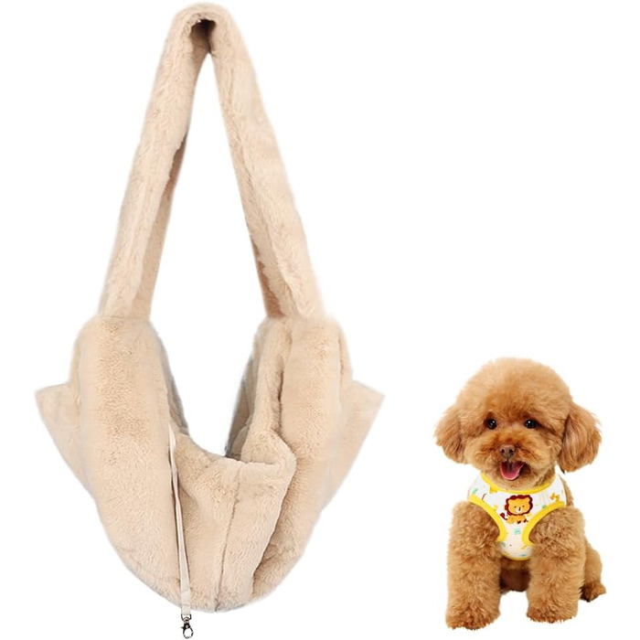 SIQITECH Сумка-переноска для собак та котів, плюшева, тепла, зимова, зручна, дихаюча, портативна, для цуценят та кошенят, бежева