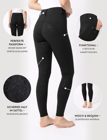Легінси для верхової їзди HORZE DEA, чорні, з повним сидінням та кишенею для телефону, 40 розмір