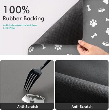 Підкладка для годівлі домашніх тварин – вбираюча підкладка під миски для їжі та води, без плям, швидковисихаюча (Світло-сіра з багатьма лапами, 40 x 60 см)