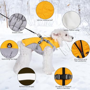 Водонепроникний зимовий одяг для собак Poseca з інтегрованим повідком (жовтий, L)