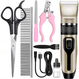 Машинка для стрижки собак та котів LTC бездротова з акумулятором, тиха, з керамічним лезом, USB, XXL набір: 4 насадки, пилка, ножиці для кігтів, гребінець для собак