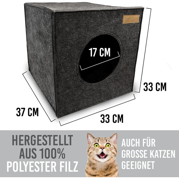 KaraLuna Будиночок для котів з фетру для стелажа IKEA Kallax/Expedit, затишна лежанка для великих котів або двох котів, темно-сірий
