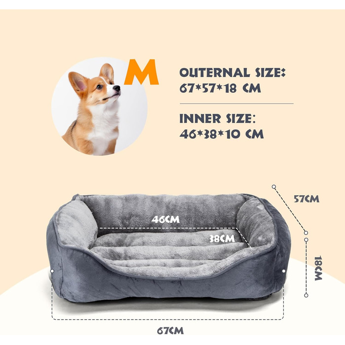 Ліжко для собак Nobleza 67x57 см, нековзке, суперм'яке, наповнювач з волокна, пране, для малих і середніх собак та котів