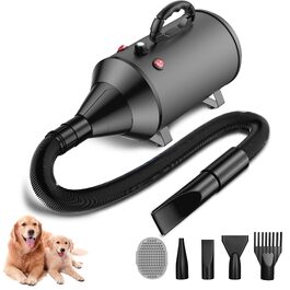 Професійний фен-blower для собак, потужний сушарка-видув 3800W (5.2 к.с.), регулювання швидкості, 4 насадки та еластичний шланг, синій/чорний