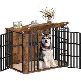 Дерев'яний вольєр для собак Hzuaneri DFC86801B (XXL) 120x75x81 см, з годівницею, вінтажний коричневий, для дому