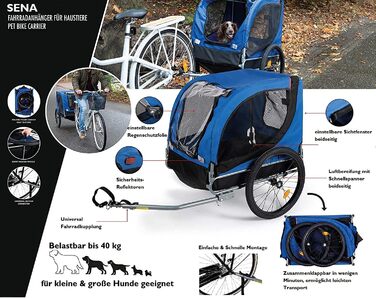 Фархангер для собак Sena: велосипедний вагончик для собак до 26 кг, 75x52x65 см
