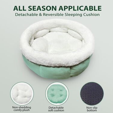 Кругле ліжко для котів та собак, 50x50x20 см, м'яке, зелене, для маленьких тварин