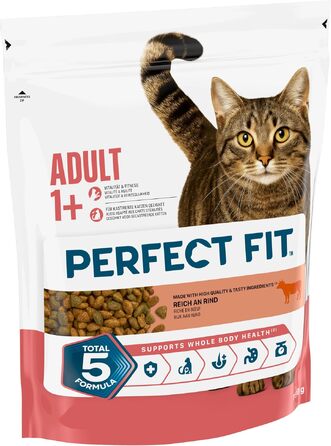 Сухий корм для дорослих активних котів PERFECT FIT Adult з яловичиною, 750 г