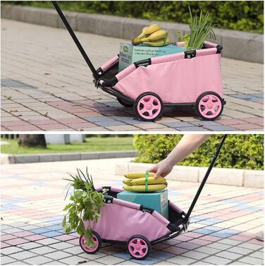 Міні-візок для маленьких тварин, складний багатофункціональний візок для покупок з висувною ручкою, для прогулянок на вулиці, з вбудованим матрацом та страхувальним тросом, з кишенькою для зберігання (Рожевий)