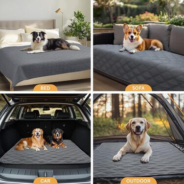 Водонепроникний килимок для собак Luciphia 132x208 см з неслизьким покриттям. Захист для дивану, ліжка, авто. Міцний, машинне прання. Сірий колір.