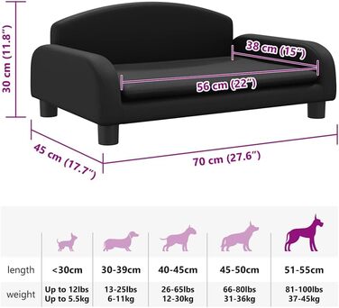 Ляжка для собак, м'яка подушка для собак, диван-софа для маленьких собак, лежанка для домашніх тварин, котяча лежанка, чорна штучна шкіра, 70 x 45 x 30 см