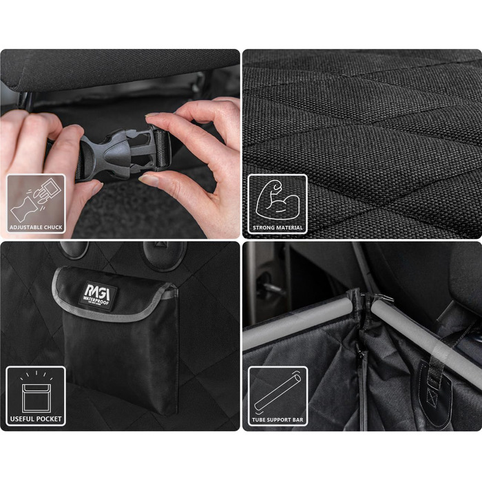 Автокрісло для собак RAGI з ременем безпеки - міцне та стабільне. Захист сидінь авто, переноска для собак на заднє сидіння. Чорний колір.