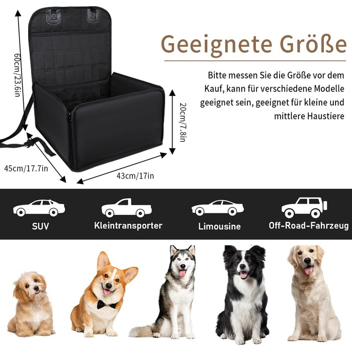 Автомобільний аксесуар для собак CUEMOON: стійкий кріплення на заднє сидіння для малих та середніх собак, чорного кольору