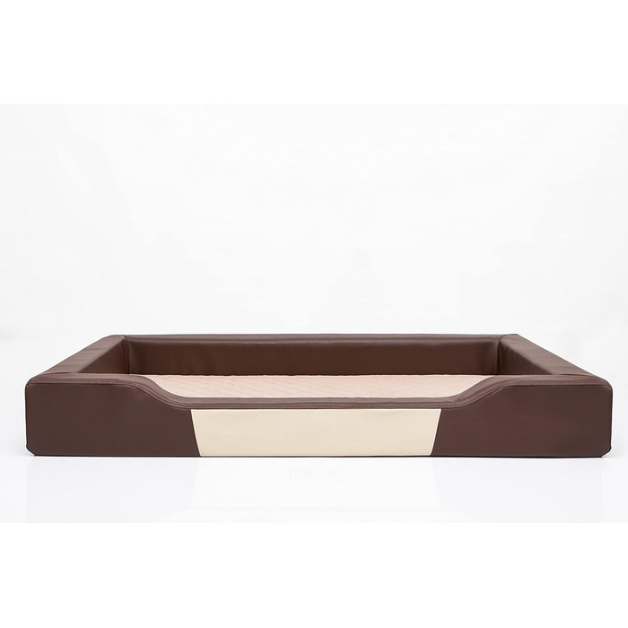 Ліжко для собак, лежанка для собак, диван-лежанка для собак, подушка для собак, місце для відпочинку, матрац для собак, хатинка для собак, місце для собаки, кошик для собак, лежанка для собак 93x62 см (XXL, коричнева ЕКО-шкіра, бежевий матрац)