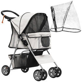 Складна коляска для собак PawHut Dog Buggy до 20 кг з дощовиком Підстаканник Сітка Window Grey 75x45x97см для прогулянок