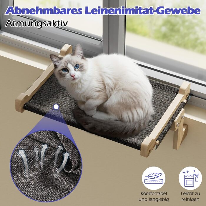 Крісло-гамак для кота Eukue на вікно з міцного дерева та металу (до 30 кг)