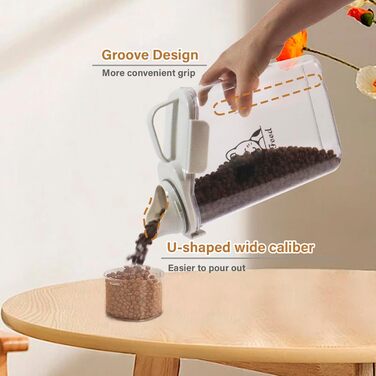 Контейнер для котячого корму 2.8L: герметична вантажниця для сухого корму з ручкою та мірним стаканчиком, BPA-free, прозора, для подорожей, 1391-Cat