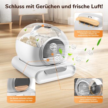 Автоматичний лоток для котів XXL 68л з самоочищенням, низький вхід, керування через додаток, датчик безпеки, для кількох котів