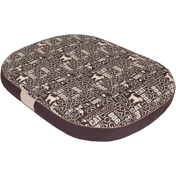 Кругла лежанка для собак Oval - лежанка для маленьких, середніх та великих собак. Міцна, водонепроникна, з м'якою піною, для дому та на вулицю, 70x50x15 см (XL: 108x85x15 см), коричнева з візерунком