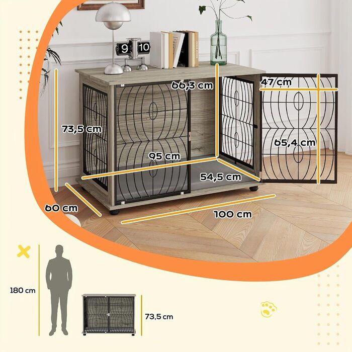 Клітка-тумба для собак PawHut: меблевий вольєр для дому, 100 x 60 x 73,5 см, сірий